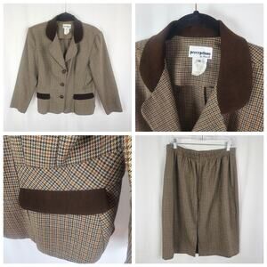 Vintage Perceptions by Irene B. Houndstooth Blazer Skirt Set 80s 90s Womens 14